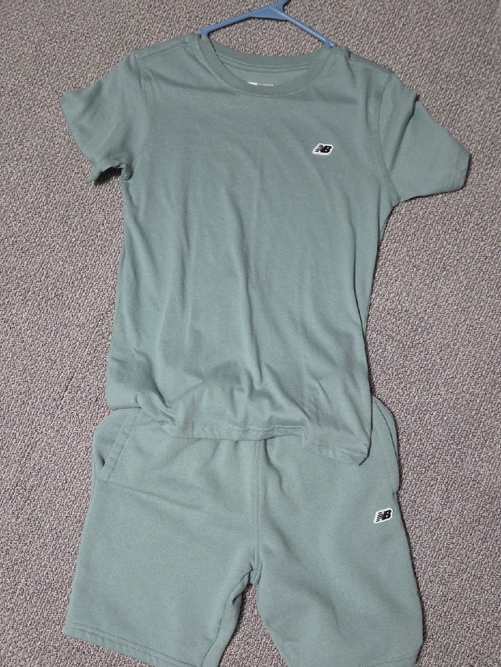 New Balance Sage Green Tee and Shorts Set